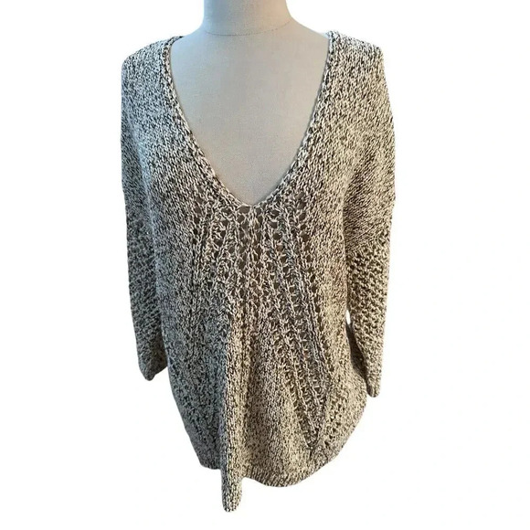J. Jill Tan Long Sleeve Open Weave Chunky Knit Pullover Sweater Size L - Picture 1 of 6